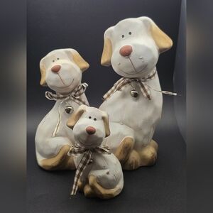 Charming Dog Figurine Set with Checkered Bows Terra Cotta